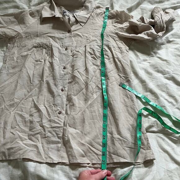 Da-Nang beige bell sleeve cotton button blouse women’s large - Picture 5 of 9